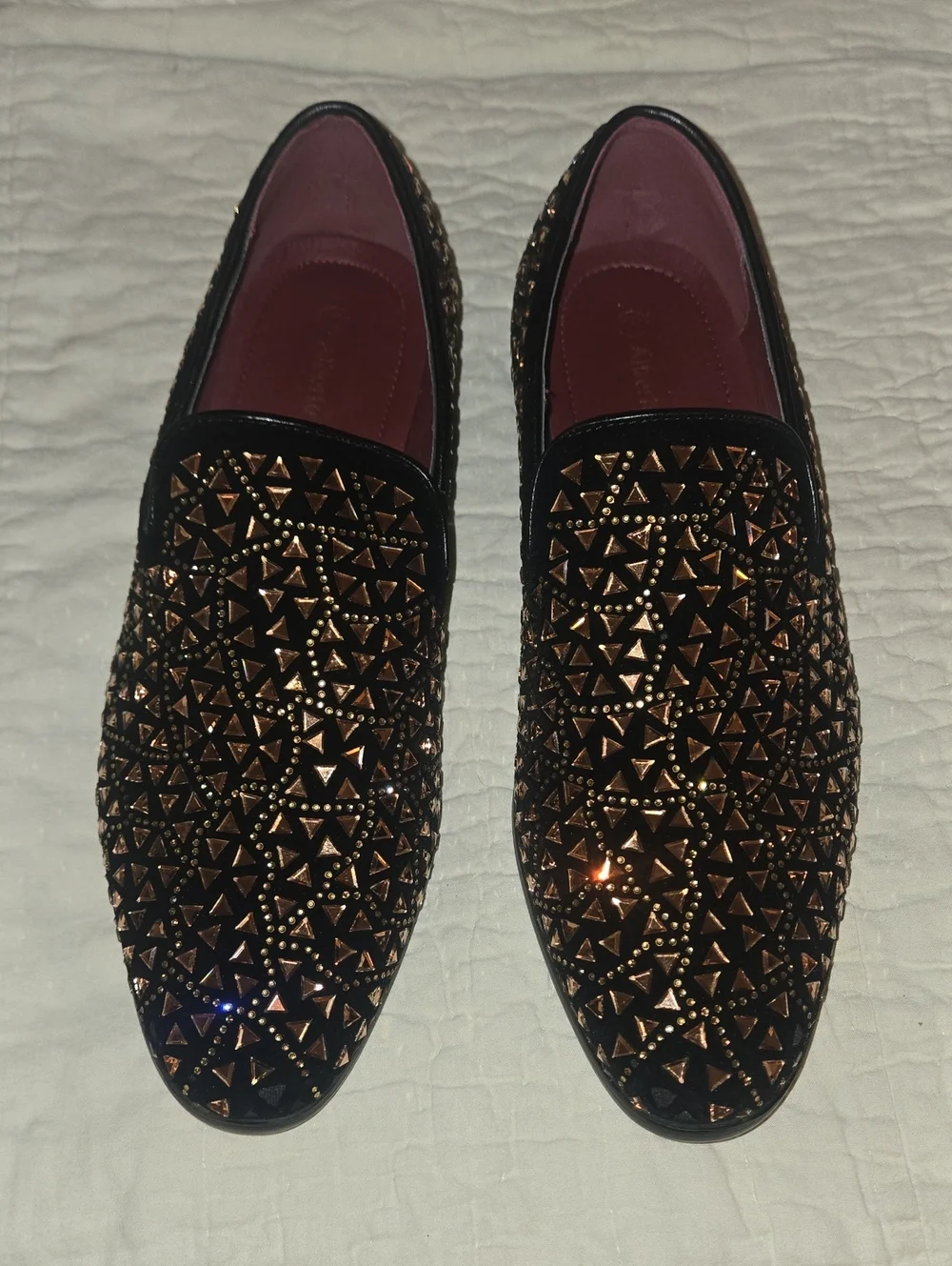 Men's Black Slip-On Loafers with Rose Gold Stud Detailing